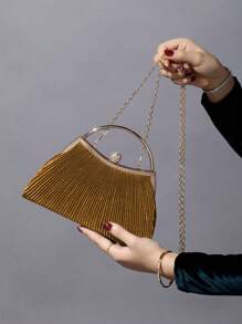 1 pieza Bolso de embrague metálico elegante decorado con rhinestones brillantes y glamorosos, adecuado para fiestas, bodas, cenas y banquetes de mujeres. Bolso de fiesta perfecto para mujer, ideal para fiestas, bodas, cenas y banquetes.