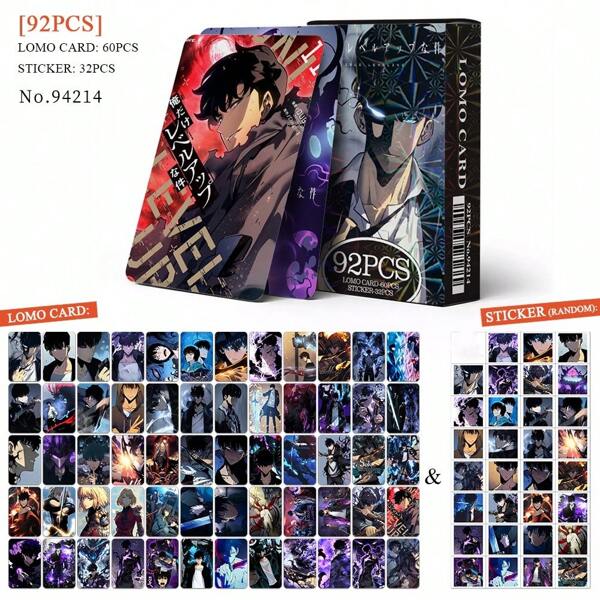 92 piezas de tarjetas coleccionables tipo Lomo de anime, Solo Leveling 2, con tarjetas de colección y mini pegatinas