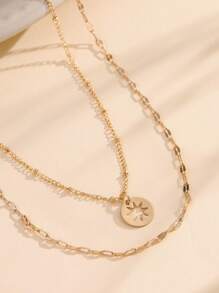 Nooxian 2 sztuki/zestaw Modny błyszczący płaski łańcuszek na usta i pusty okrąg z warstwami naszyjnika (ilość koralików losowa)