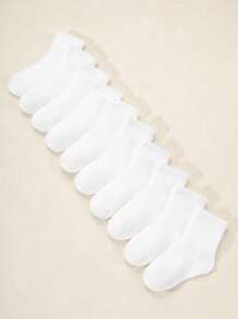 10pairs/Set Teenager Sporty Long Tube Socks Crew Socks White Socks - Multicolor - View 1