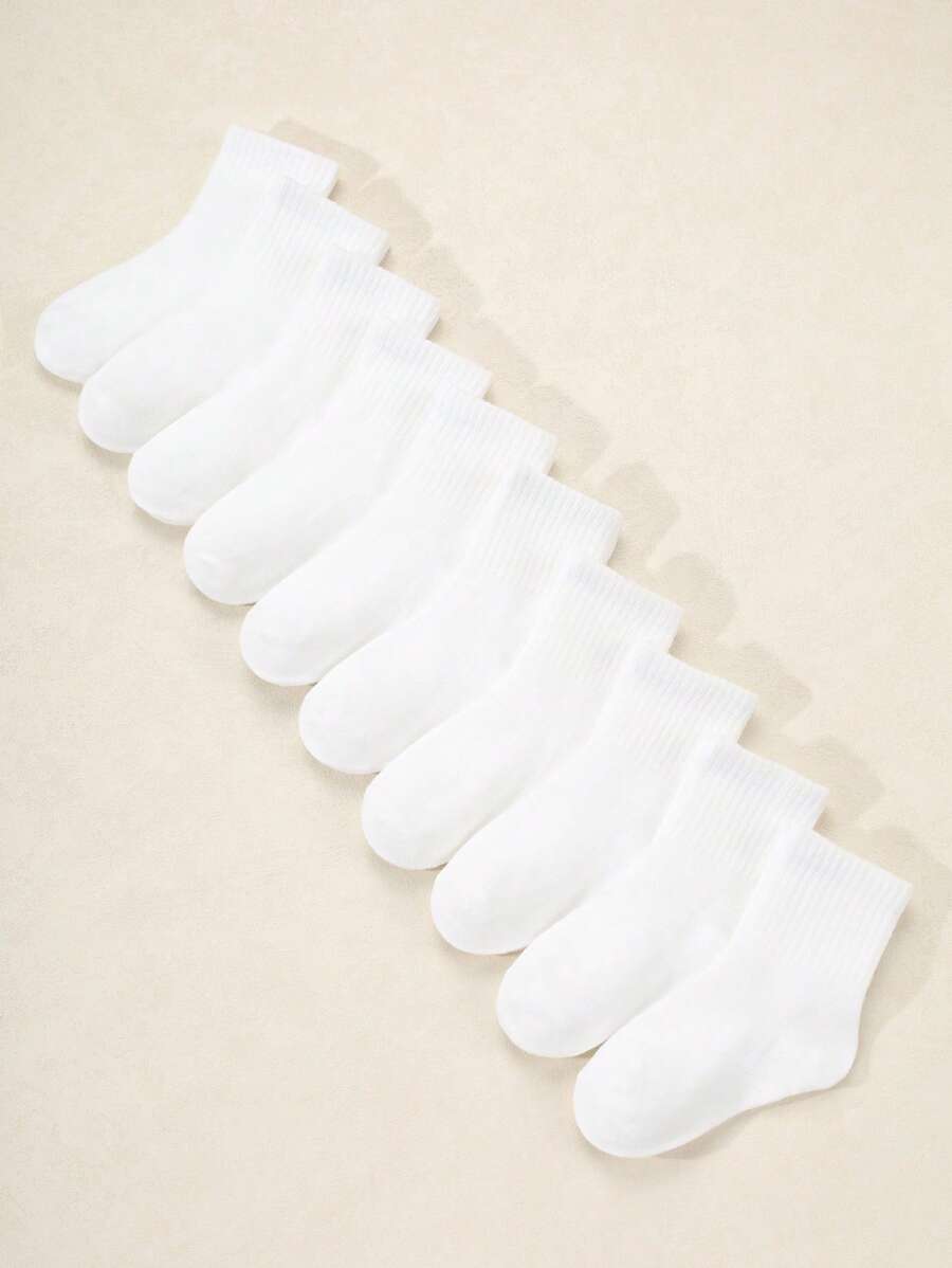 10pairs/Set Teenager Sporty Long Tube Socks Crew Socks White Socks - Multicolor - View 1