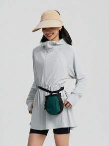 TECTOP Women's Outdoor Sun Protection Clothing UPF200+ Spring And Summer Mid-Length Waist Design Hooded Breathable Cool