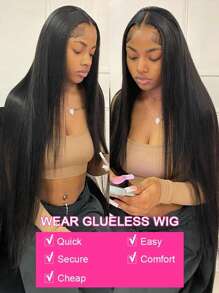 bling hair Straight Lace Front Wigs Human Hair 13x4 HD Transparent Lace Front Human Hair Wigs For Black Women Glueless Brazilian Virgin Hair 13x6 Lace Frontal Wigs Pre Plucked With Baby Hair Hairline - Natural Black - View 9