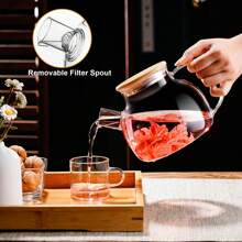 1 Pc Clear Borosilicate Glass Teapot 1.8L With Natural Bamboo Lid - Stovetop Includes Tea Infuser Clear Elegant Pot For Hot/Cold Tea Brewing | Kitchen Decor Gift