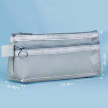1 Pc Large Grid Mesh Pencil Case Compartment Pen Bag Clear Handheld Multifunction Pencil Pouch Stationery Transparent Makeup Bag - Multicolor - View 14