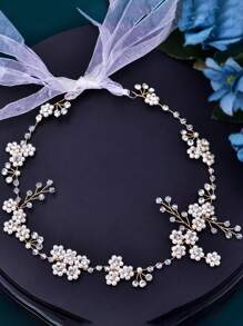 1件优雅新娘仿珍珠腰带，婚礼配饰，金属叶片装饰，舞会礼服腰部装饰，情人节配饰