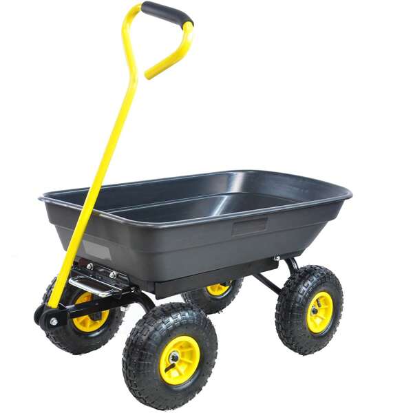 Garden Cart Yard Wagon Dump Cart On Wheels Outdoor Gardening Cart With Steel Frame Lawn Garden Dump Cart Utility, 220 Lb. Capacity, 55L, 10" Pneumatic Tire (Black)