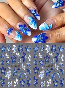 2 件蓝色花卉浮雕美甲贴纸民族风花瓣春夏5D美甲装饰自粘指甲贴花DIY美甲用品 - 彩色 - 查看 1