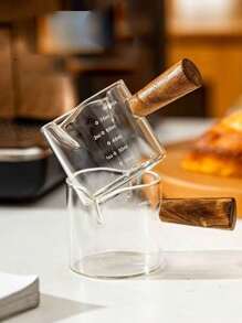 75毫升耐热玻璃牛奶壶，带木柄，迷你牛奶壶，适用于浓缩咖啡、奶精、酱汁、调味品