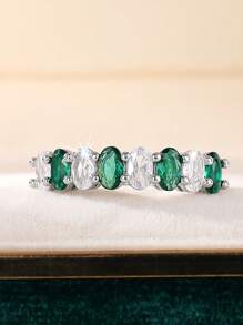 Stylever 1 pezzo Anello in argento sterling 925 semplice e geometrico con zirconi lucidi, gioielleria basic da donna, anello singolo, regalo di compleanno, per feste e ricevimenti per ragazze