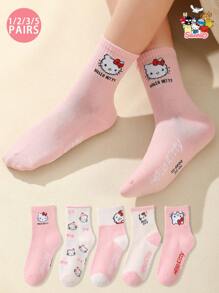 Sanrio 1/2/3/5 Pairs High-Quality Sanrio Hello Kitty Cartoon Mid-Calf Socks For Men And Women, Interesting, Cute, Comfortable Socks Suitable For Summer And Other Seasons, Can Be Used As Gifts For Mother's Day, Father's Day, Easter, Back To School Season, Etc., With Personalized, Fun, Colorful, Anime Cartoon Design