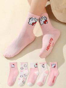 Sanrio 1/2/3/5 Pairs High-Quality Sanrio Hello Kitty Cartoon Mid-Calf Socks For Men And Women, Interesting, Cute, Comfortable Socks Suitable For Summer And Other Seasons, Can Be Used As Gifts For Mother's Day, Father's Day, Easter, Back To School Season, Etc., With Personalized, Fun, Colorful, Anime Cartoon Design