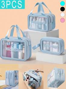 3/1pcs Portable PVC Dry & Wet Separation Bathroom Toiletry Bag, Transparent Double Layer Travel Makeup Organizer Pouch, Waterproof Handheld Washing Bag, Large Capacity Matte Cosmetics Storage Bag, Essential For Cruise, Beach, And Vacation