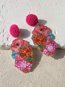Pink Snail Handgemachte Lustige Samenperlen-Ohrstecker, süße Cartoon-Schwein-haltend-Blume Acryl Harz Tropfen Ohrringe, Modeschmuck Geschenk für Frauen, Mädchen, Paar, Osterfeiertag, Strandparty