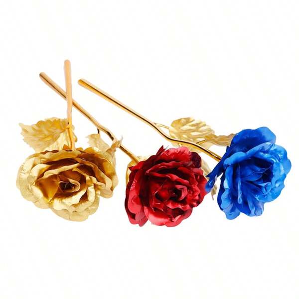 1pc 24K Gold Rose Gold Foil Rose Flower Gift Box For Mother's Day, Qixi Festival, Valentine's Day, Teacher's Day, Anniversary, Artificial Preserved Flower