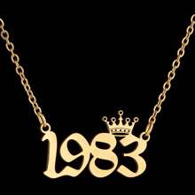 1pc Stainless Steel Year Engraved Necklace, Commemorative Unique Date, Birthday Crown Pendant Necklace, Birthday Gift, Elegant Minimalist Numeric Choker Collar Pendant Necklace