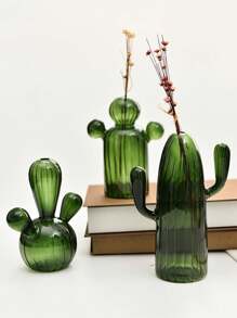 1个仙人掌造型玻璃花瓶，创意植物花瓶装饰，桌面摆件，透明水培花瓶，生日礼物，毕业礼物，家居装饰，返校房间装饰，学习用品花瓶 - 綠色 - 查看 4