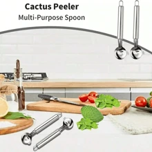 3/1 件装仙人掌削皮器套装 - 不锈钢水果蔬菜削皮器、勺子瓜球器和去籽器 - 适用于家庭和餐厅的易于使用的厨房小工具 - 彩色 - 查看 6