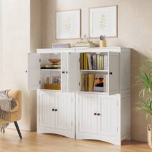 43" Kitchen Pantry Cabinet, Bathroom Storage Unit With Adjustable Shelves And 4 Magnetic Doors, Floor Cabinet For Kitchen, Living Room, White - trắng - Xem 9