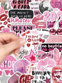 50pcs Pink JUST A GIRLS Sticker Aesthetic Funny Graffiti Decals For Waterbottle Laptop Luggage Guitar Skateboard Phone Waterproof Sticker - Multicolor - View 2