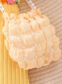 Young Girl Short Sleeve Bubble Texture Knit Crossed Back Jumpsuit With Bag - Yellow - View 6