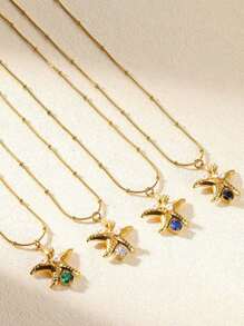 Elegant Stainless Steel Cubic Zirconia Starfish Pendant Necklace, 18K Gold-Plated Anti Fading Faux Pearl Necklaces For Women, Golden Waterproof Jewelry Beach Vacation Accessories, Gifts For Mom/Best Friend/Daughter