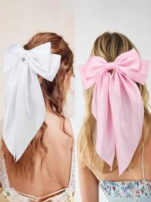 3 Piezas de Pinzas para el Cabello con Lazos para Mujeres, Lazo Negro, Lazo Blanco, Lazos Rosas, Pinzas para el Cabello con Lazos de Cinta de Satén con Cola Larga, Accesorios para el Cabello para Fiestas, Escuela