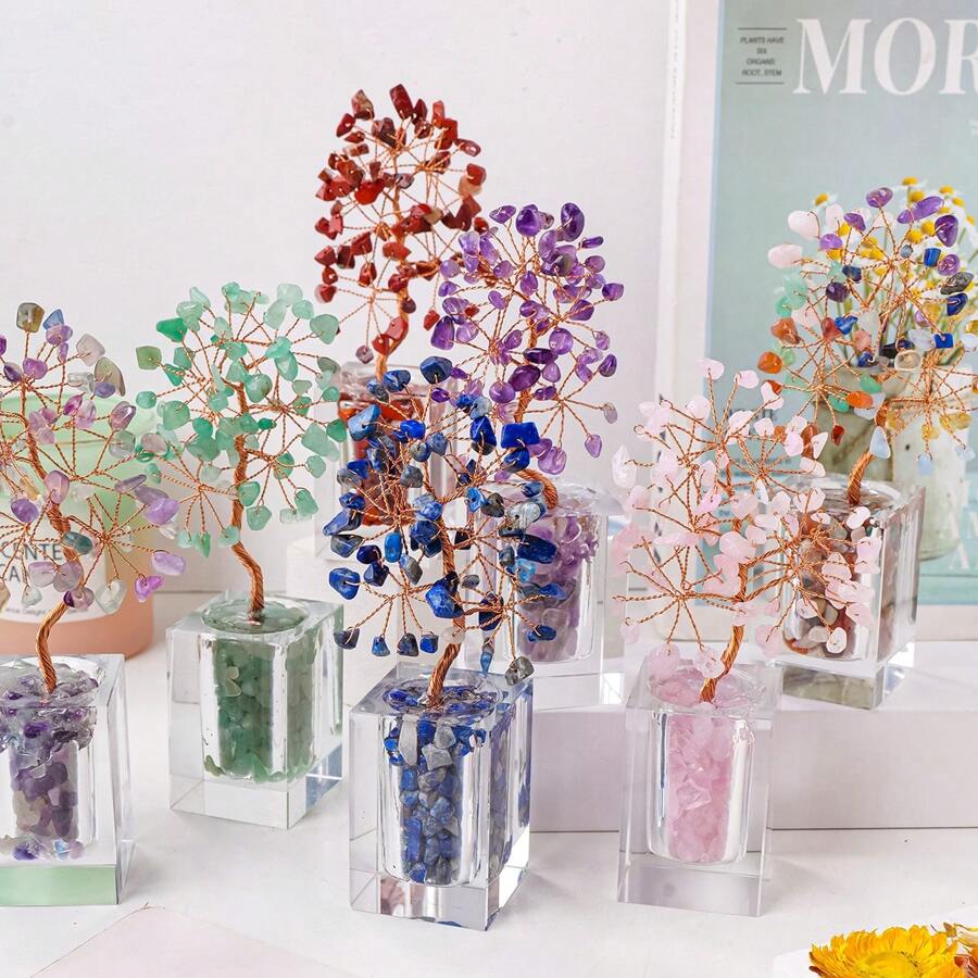 1PC Natural Crystal Gravel Specimen Stone Feng Shui Crystal Money Tree Drift Bottle Desktop Divination Home Decoration - Glass Bottle Crystal Tree - View 1