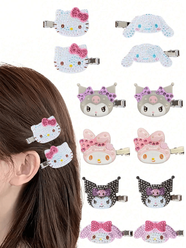 Sanrio 2pcs Shiny Hello Kitty Hair Clips - Adorable Cartoon Metal Hair Accessories, Suitable For Fashionable Bangs And Side Decorations, Multi-Functional Cute Hair Clips For Daily And Festive Outfits, Great For Personal Use And Gifts For Friends And Family Home Bathroom Decor