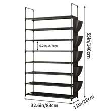 Superlele 8 Tier Shoe Organizer, 33.3in Wide X 11.2in Deep X 55.7in Tall, Black Metal And Plastic Shoe Rack, Holds Up To 32-40 Pairs Of Shoes