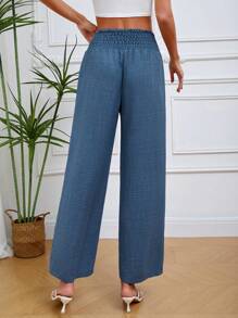 2025 New European & American Style Women's Spring/Summer Fashion Solid Color Elastic Waist Wide Leg Pants, Loose Comfortable Versatile Casual Trousers, Daily Simple