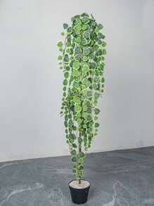Kmitang 1 pieza (excluye maceta) Planta colgante artificial de 60-80cm, decoración de pared de hojas de eucalipto de dinero de plástico tropical, adecuada para boda, hogar, jardín, decoración de balcón - Multicolor - Ver 5
