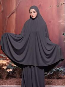 1pc Women's Solid Color Instant Hijab, Prayer Long Khimar, Islamic Comfortable Veil Suitable For Long Robe, Daily Matching - Chin Khimar - View 22