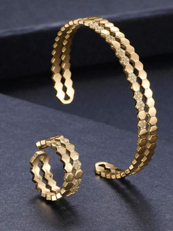 1 set di bracciale e anello regolabili a nido d'ape