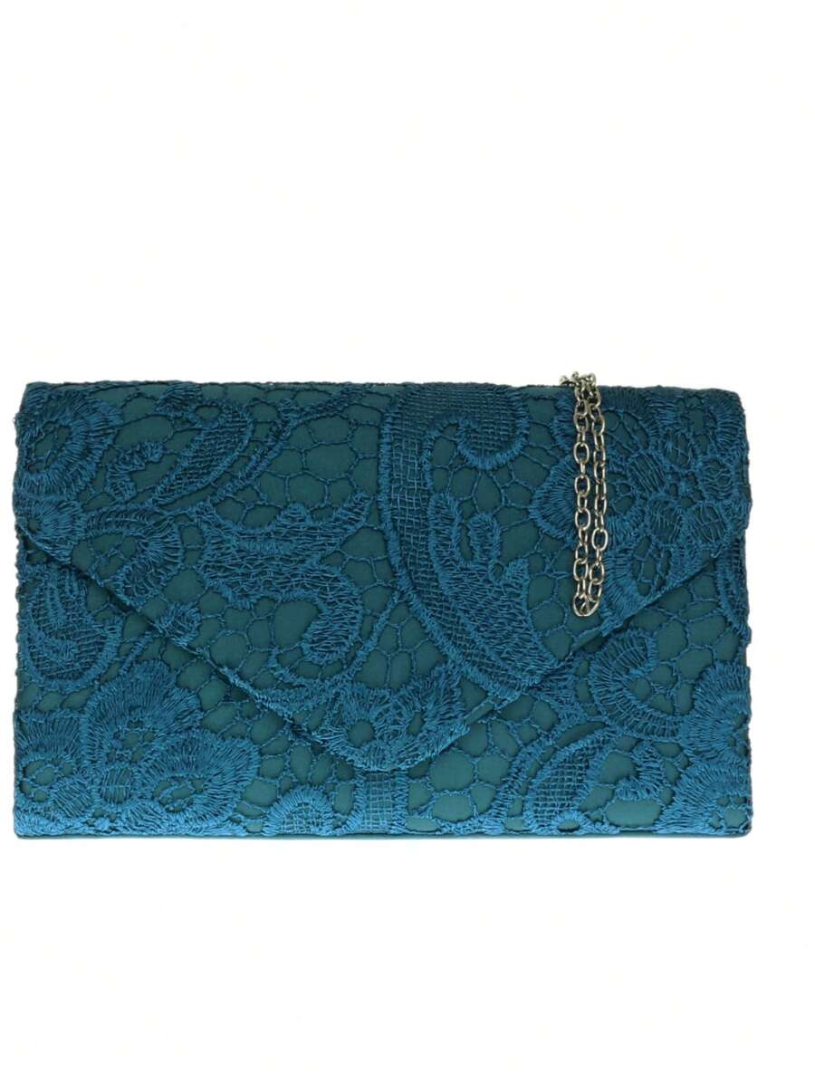 Girly Handbags Womens Floral Satin Lace Clutch Bag Envelope Evening Bag - Teal Blue - View 1