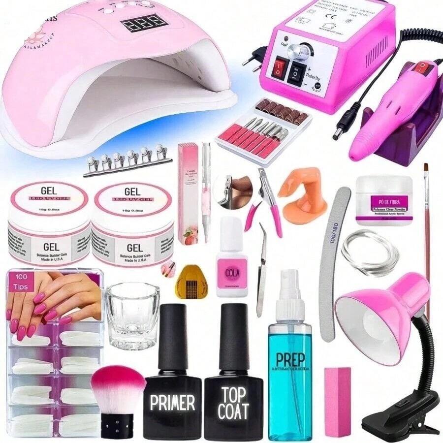 Complete Gel Nail Kit With Fiber Sander Without Pedal And LED/UV Cabin No. 7 - Two-Tone - View 1