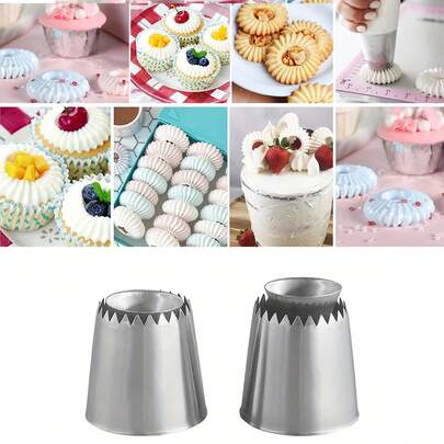 Bộ 2/4 đầu bắt kem lớn bằng thép không gỉ cỡ lớn dùng để trang trí bánh quy, bánh kem và kem phủ, đầu viết và viền ren cỡ lớn, bộ dụng cụ làm bánh, trang trí bánh nướng xốp
