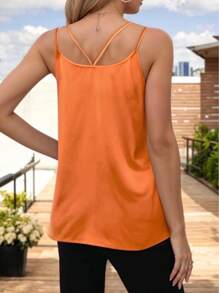 Women's Basic Blouse With Crossed Straps And V-Neckline - Jeruk - View 2
