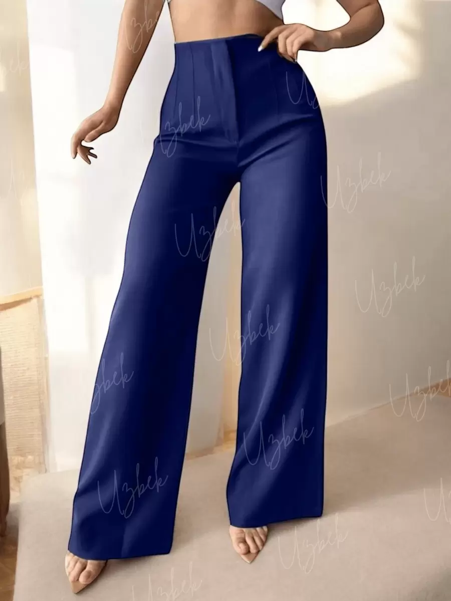 Bell-Bottom Pleated Trousers. - Navy Blue - View 1