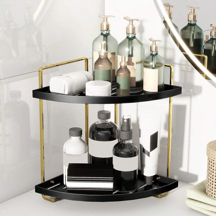 1入組 2層 化妝桌化妝品收納架，輕奢風格多功能節省空間收納架，適用於浴室櫥櫃、化妝臺、廚房等地，收納護膚品、口紅、香水盒、香料架，適用於浴室梳妝臺，角落化妝架，客廳，臥室，儲物收納，儲物配件，禮品