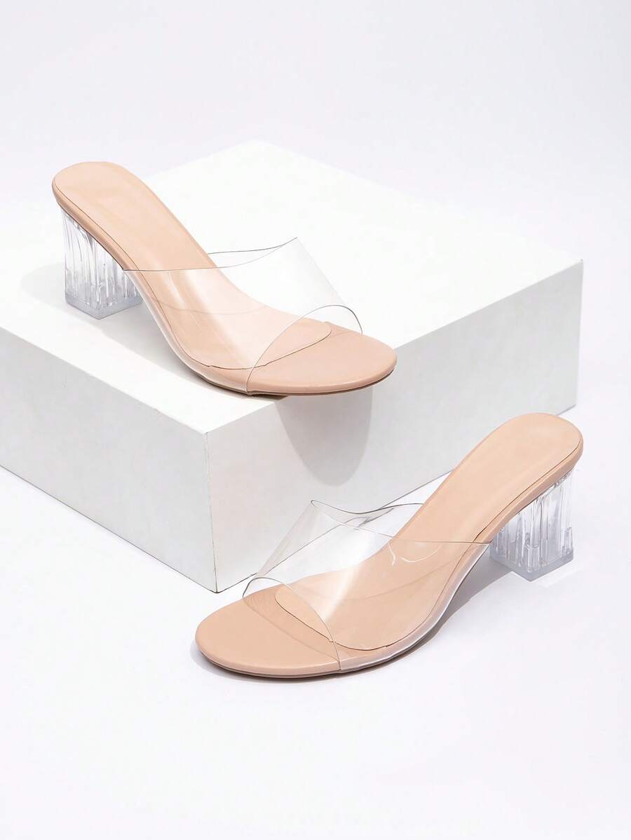 Women's Crystal Thick Heel Sandals, New Transparent Casual Open Toe ...