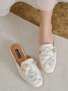 Mengshangli Giày đế bệt hở lưng, hở mũi, hở gót thời trang thu/đông dành cho nữ - Màu be - Xem 5