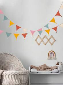 1set Long Multicolor Bunting Cotton Tassel Triangle Flag, Hanging Fabric Banner, Multiple Theme Wedding Birthday Babe Shower Party Colorful Pennant Banner Decoration, Friend Family Holiday Gatherings Indoor Outdoor Fence Roof Decor, Nursery Decor, Party Classroom Garden Corridor Ornaments