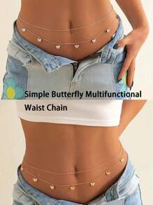 1 件装女士简约蝴蝶身体链肚皮链，夏季海滩比基尼腰链 - 彩色 - 查看 7