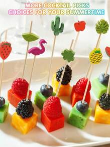 50 pezzi Stecchini per cocktail a forma di fragola, Graziosi stuzzicadenti di bambù per decorare stuzzichini, pietanze, bevande, dessert, frutta e piatti di salumi, Decorativi per eventi nuziali, compleanni, feste estive in spiaggia Hawaii, Accessori per feste.