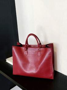 Fashion Crocodile Print Four Seasons Joker Travel Shopping Bag Oversized Handbag - Đỏ - Xem 2