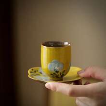 1pc Hand-Painted Camellia Ceramic Tea Cup With Saucer, Chinese Style Drinkware, Home Teacup, 50ML