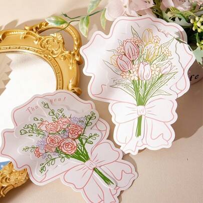 10pcs Floral Rose Bouquet Thank You Cards, Personalized Handmade Greeting Cards For Various Occasions, Proposal, Wedding, Birthday, Anniversary, Graduation, Valentine'S Day, Teacher'S Day, Thanksgiving, Mother'S Day