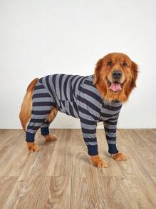 1pc Striped Pet Loungewear Soft And Comfortable Large Stretch Pajamas For Large Dogs - Grey - View 5