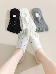 1/5 Pairs Women Simple Polka Dot & Solid Color Casual Ankle Socks, Japanese Style - Multicolor - View 4
